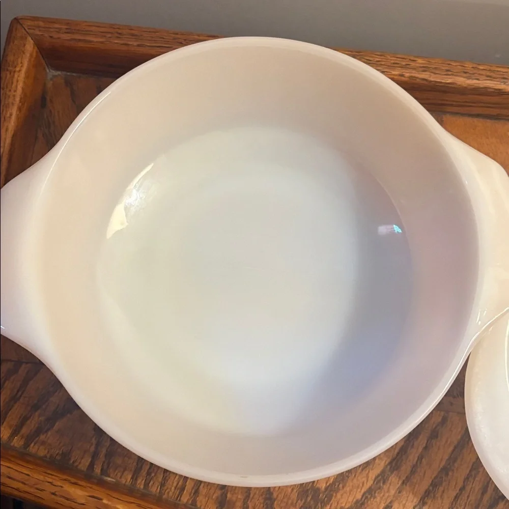 2 Pieces of Vintage Kitchenware Fireking Glasbake MCM Casserole & Mixing Bowl
